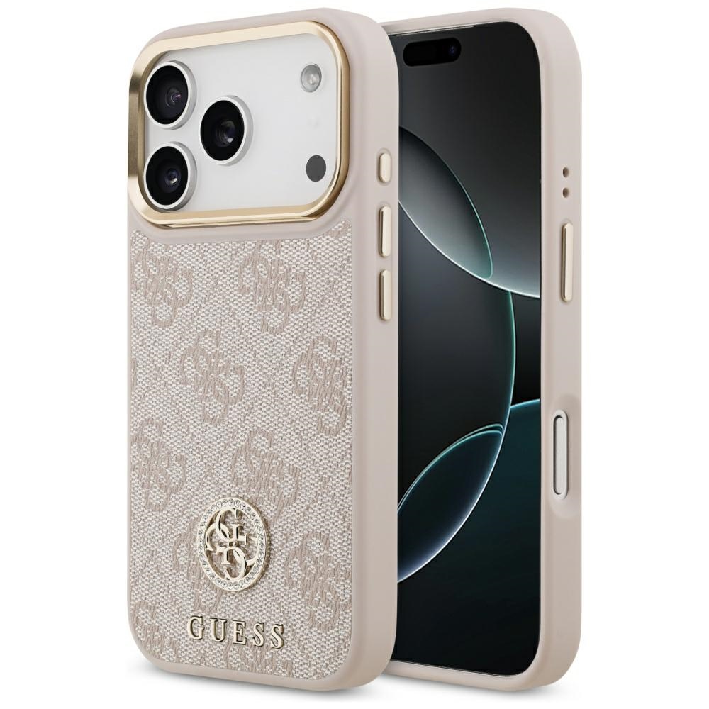 Guess 4G Strass Logo MagSafe, skóra ekologiczna, luksusowe detale, stylowy case, różowe