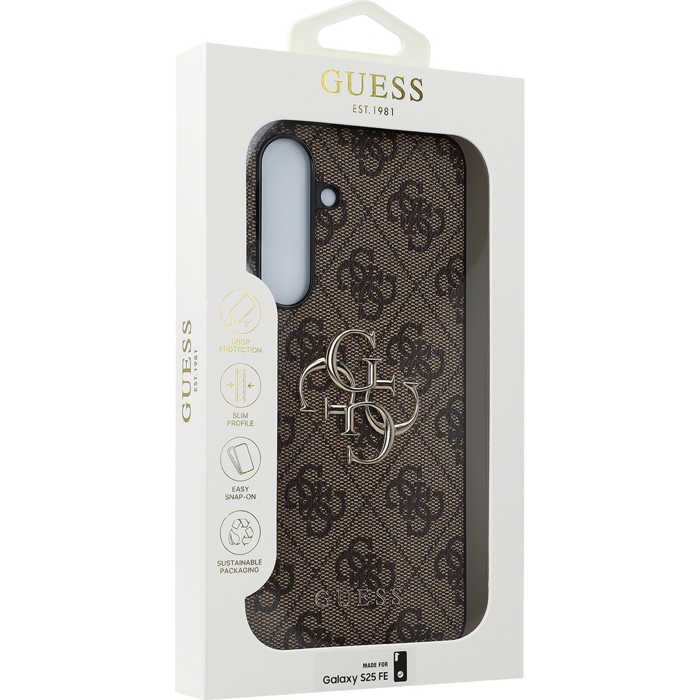 Oryginalne i ekskluzywne etui 4G Big 4G Classic Logo od marki Guess do Galaxy S25 FE, brązowe