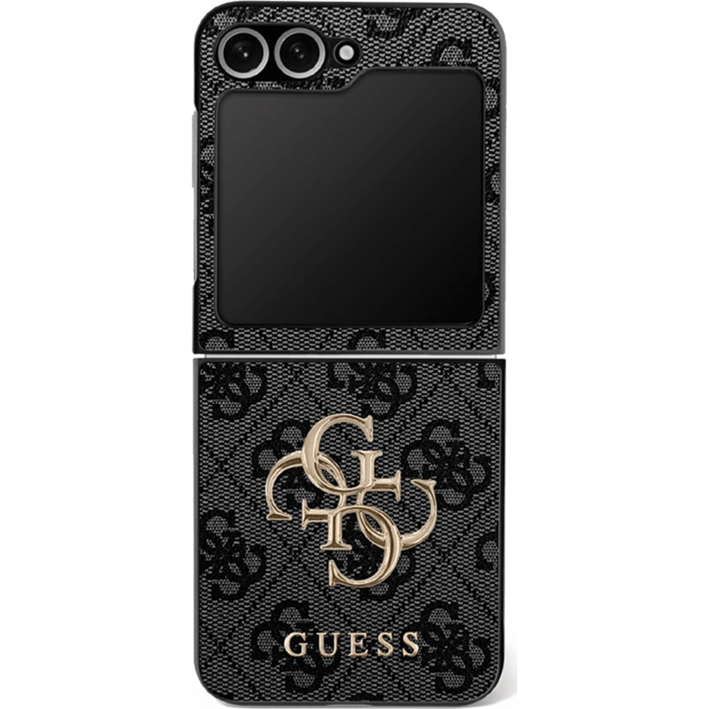 Ekskluzywne etui 4G Big 4G Classic Logo od marki Guess do Galaxy Z Flip7, czarna ze złotymi elementami
