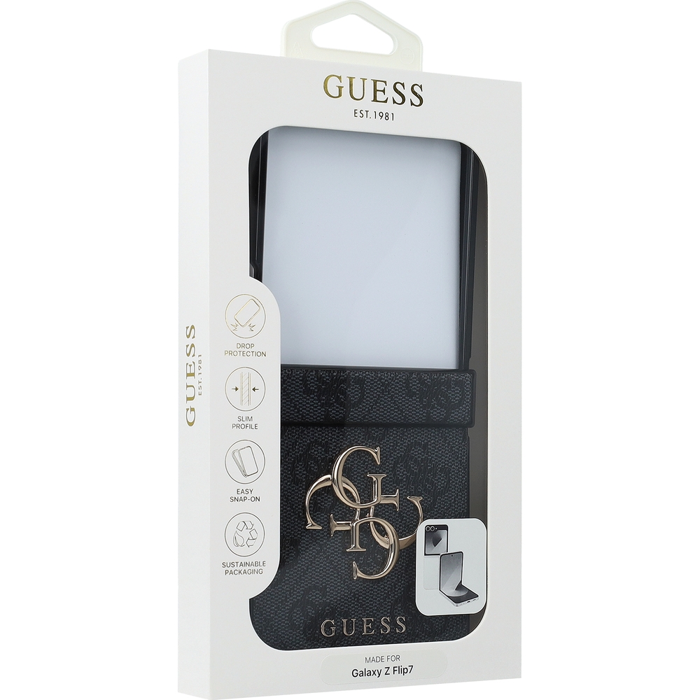 Ekskluzywne etui 4G Big 4G Classic Logo od marki Guess do Galaxy Z Flip7, czarna ze złotymi elementami