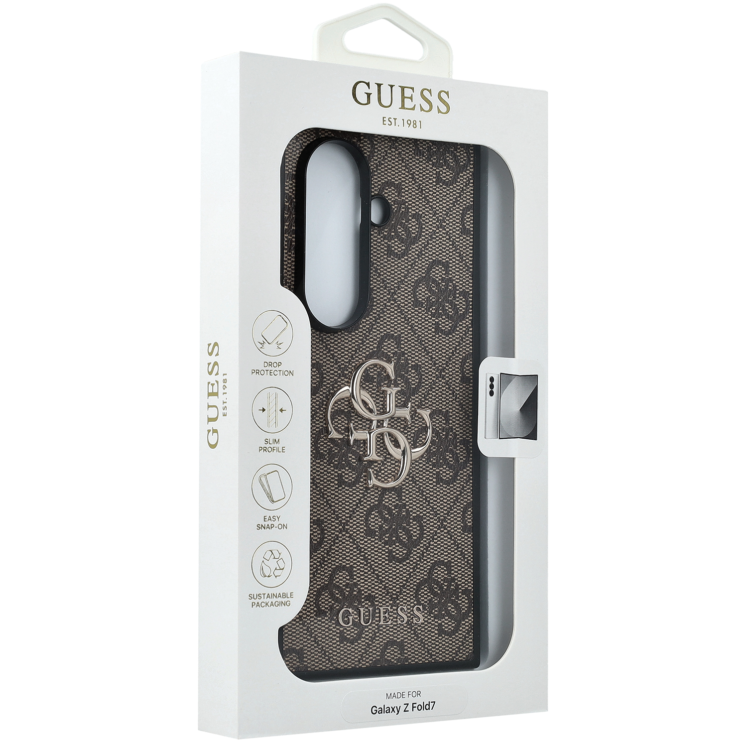Ekskluzywne etui 4G Big Metal Logo od marki Guess do Galaxy Z Fold7, brązowe