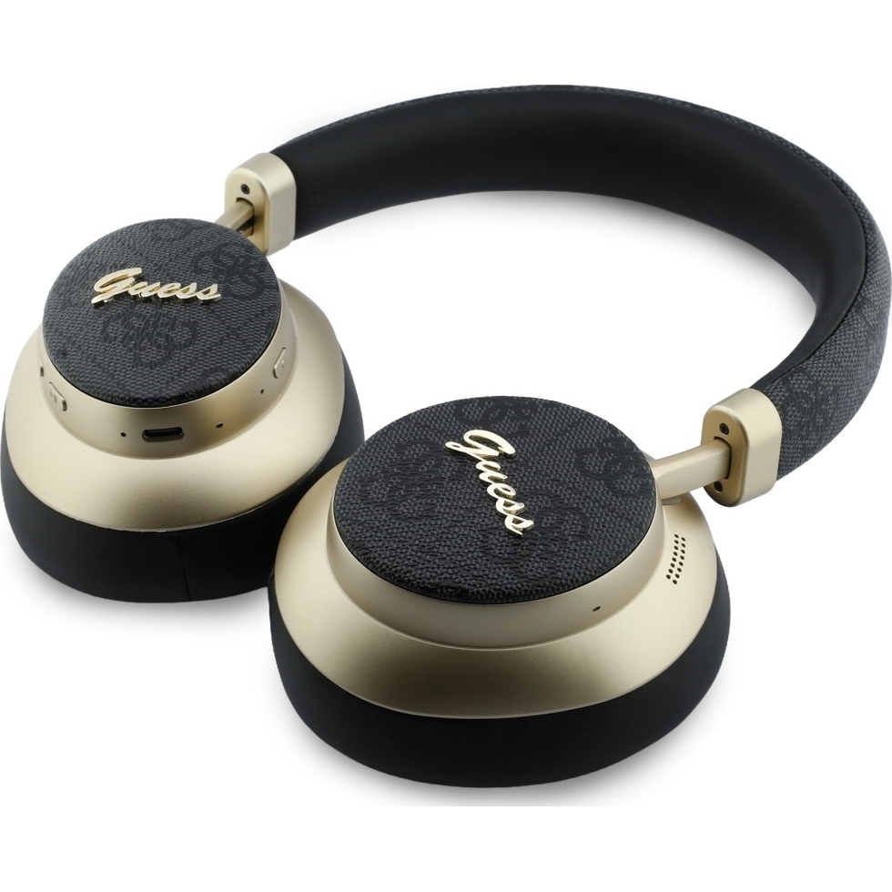 Guess BT Wireless Headphones ENC 4G PU Gold Script Metal, wzór 4G, metaliczne logo Guess, eleganckie wykończenie, dopracowany dodatek, wrażenie premium, [kolor-nazwa]