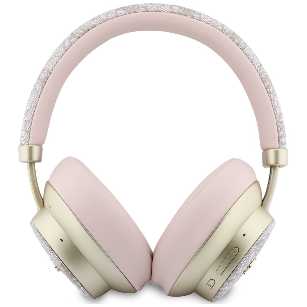 Słuchawki bezprzewodowe Guess BT Wireless Headphones ENC 4G PU Gold Script Metal, różowe