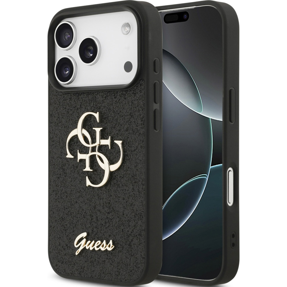 Etui Guess Fixed Glitter Big 4G do iPhone 17 Pro, czarno-brokatowe