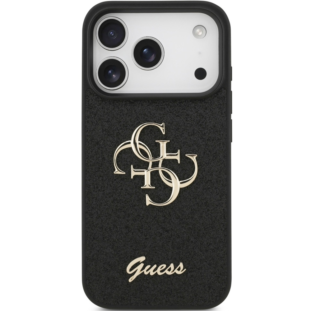 Etui Guess Fixed Glitter Big 4G do iPhone 17 Pro, czarno-brokatowe