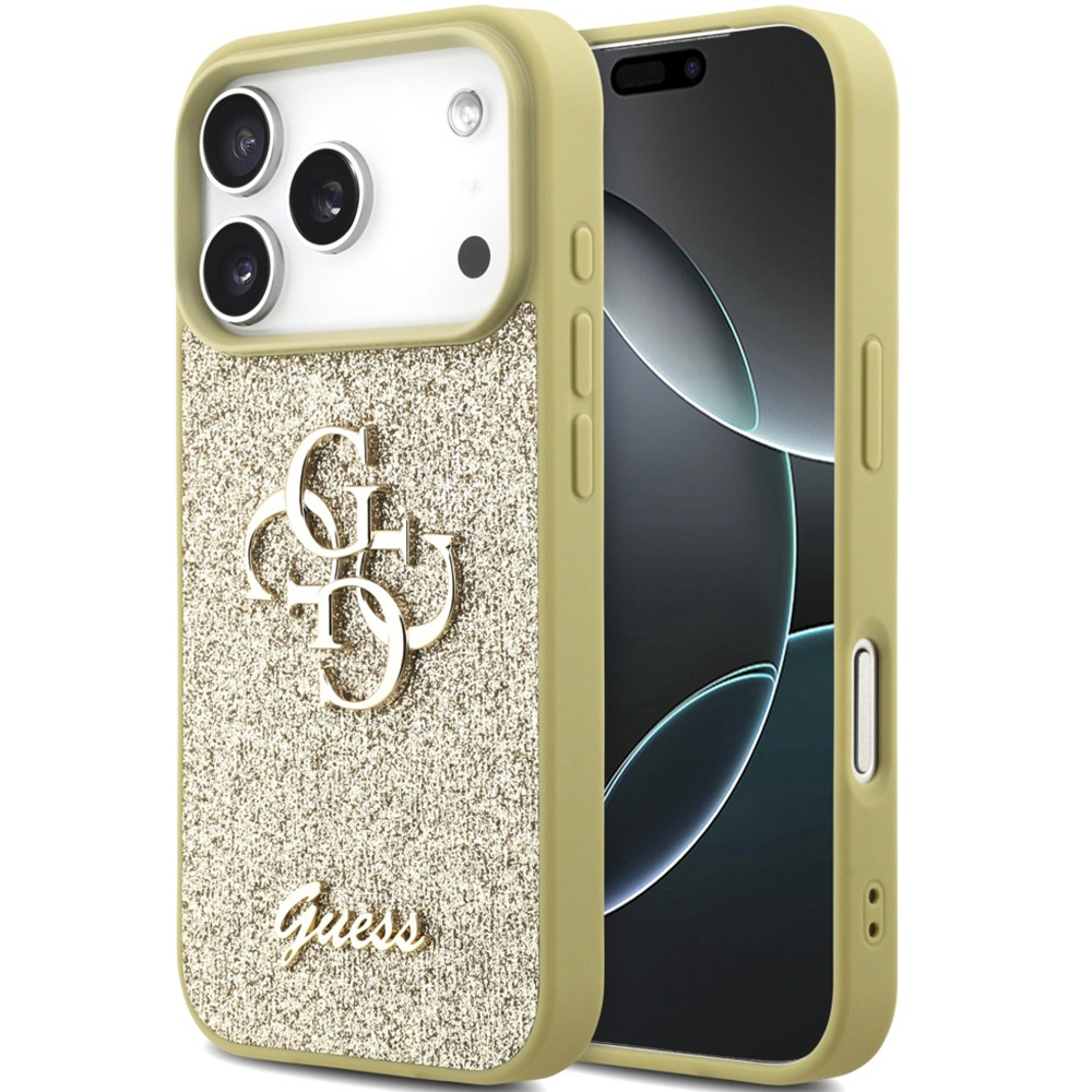 Etui Guess Fixed Glitter Big 4G do iPhone 17 Pro, złoto-brokatowe