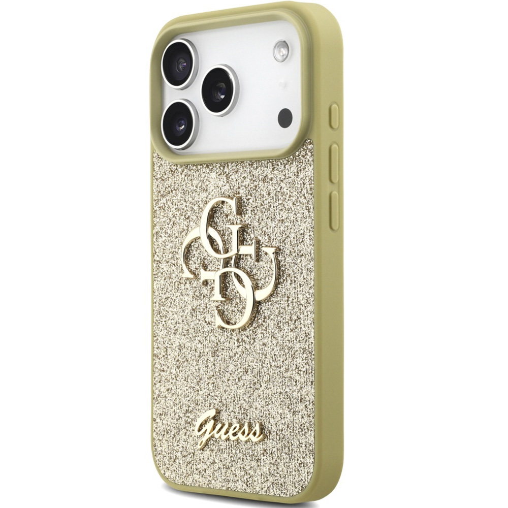 Etui Guess Fixed Glitter Big 4G do iPhone 17 Pro, złoto-brokatowe