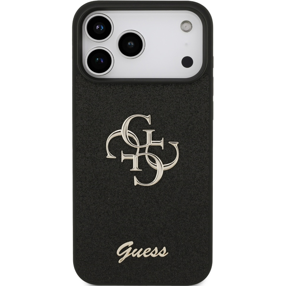 Etui Guess Fixed Glitter Big 4G do iPhone 17 Pro Max, czarno-brokatowe