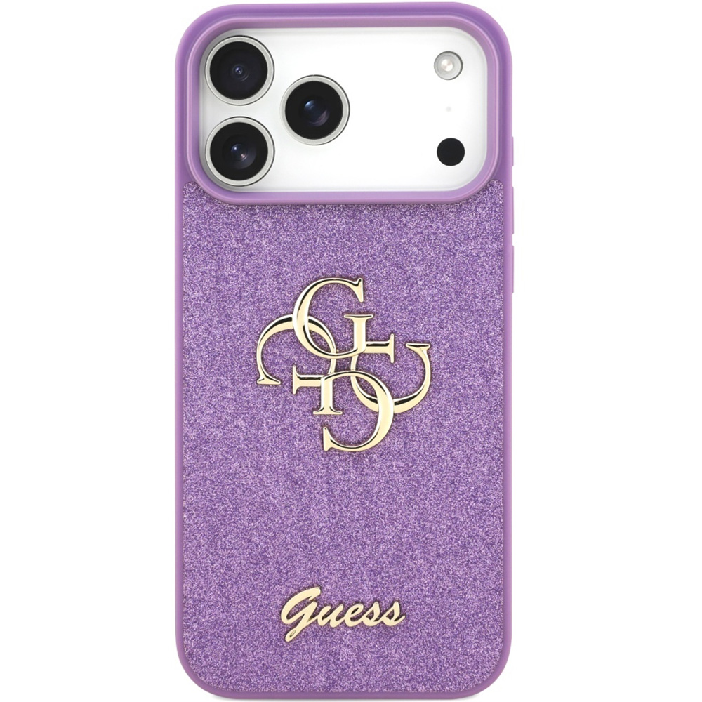 Etui Guess Fixed Glitter Big 4G do iPhone 17 Pro Max, fioletowo-brokatowe