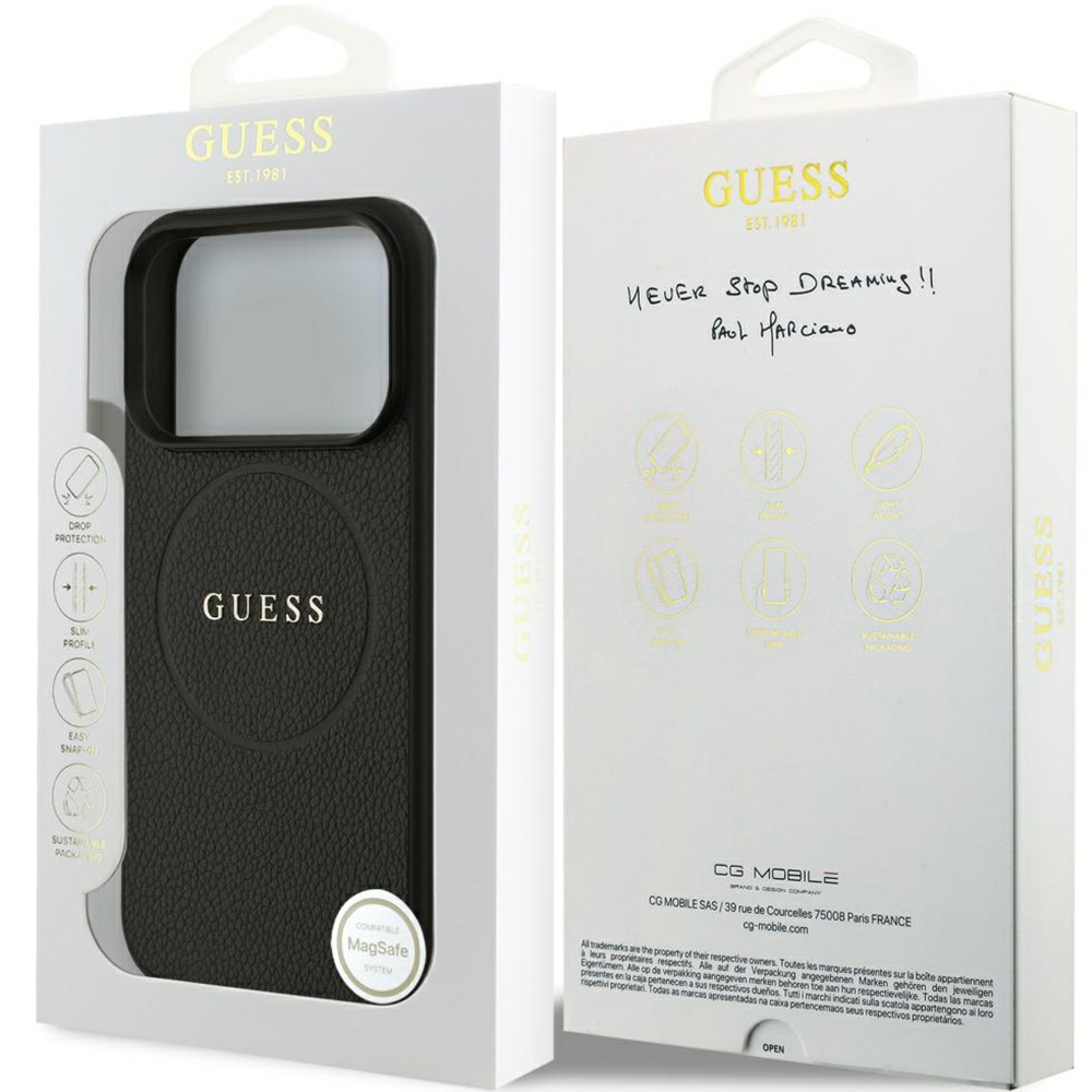Etui Guess Hardcase Grained Ring do MagSafe do iPhone 17 Pro, czarne