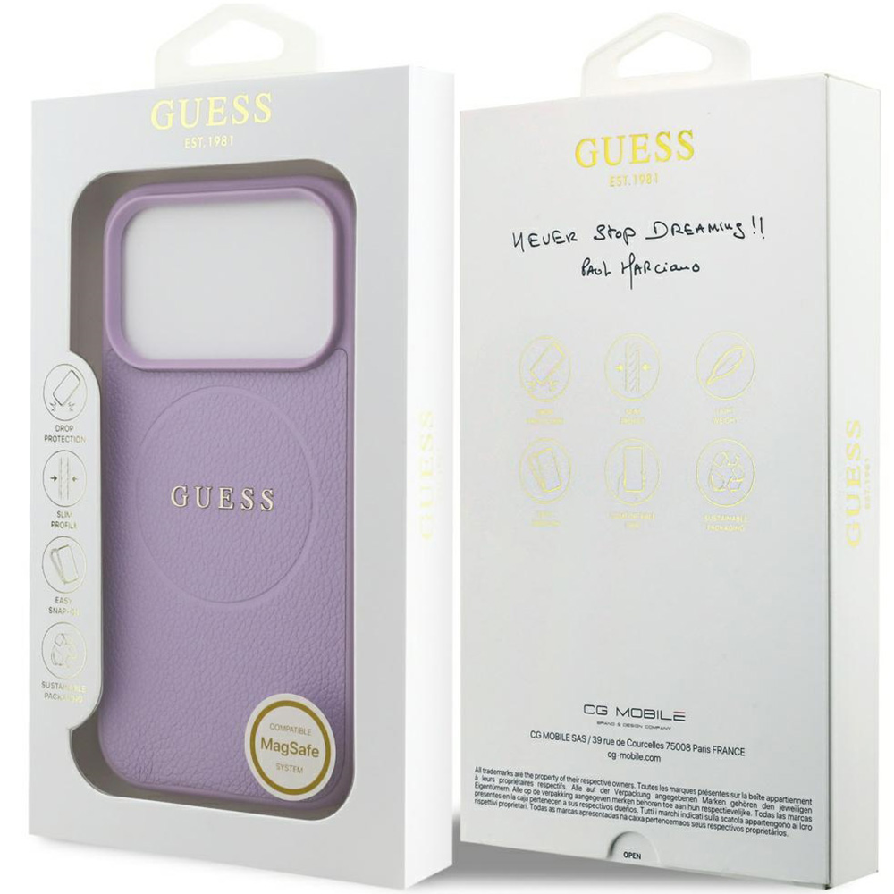 Etui Guess Hardcase Grained Ring do MagSafe do iPhone 17 Pro, fioletowe