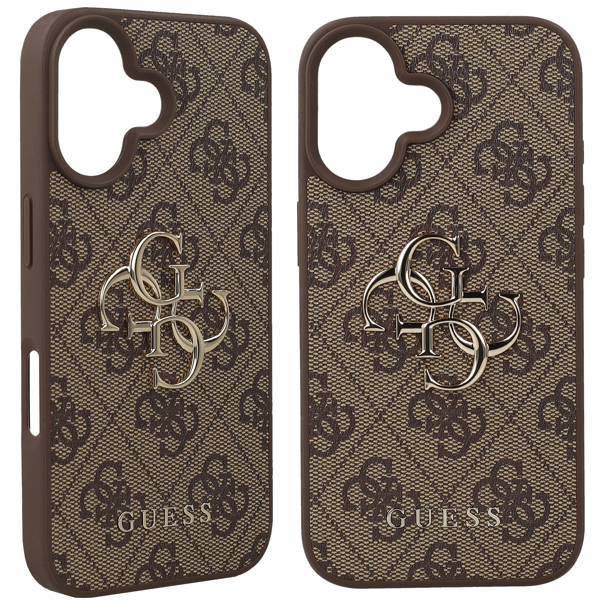 Oryginalne i ekskluzywne etui 4G Big Metal Logo od marki Guess do Apple iPhone 16, brązowe