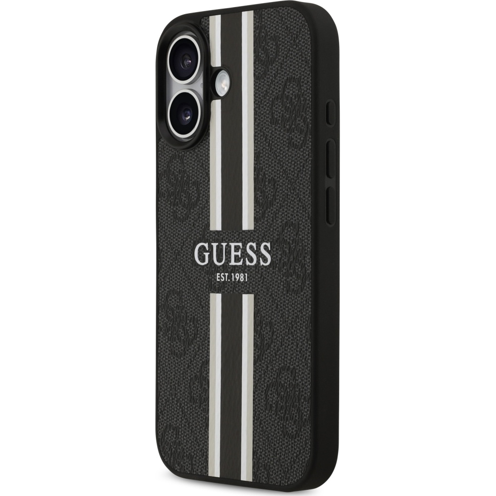 Etui Guess Hardcase 4G Printed Stripes do MagSafe do iPhone 17, czarne