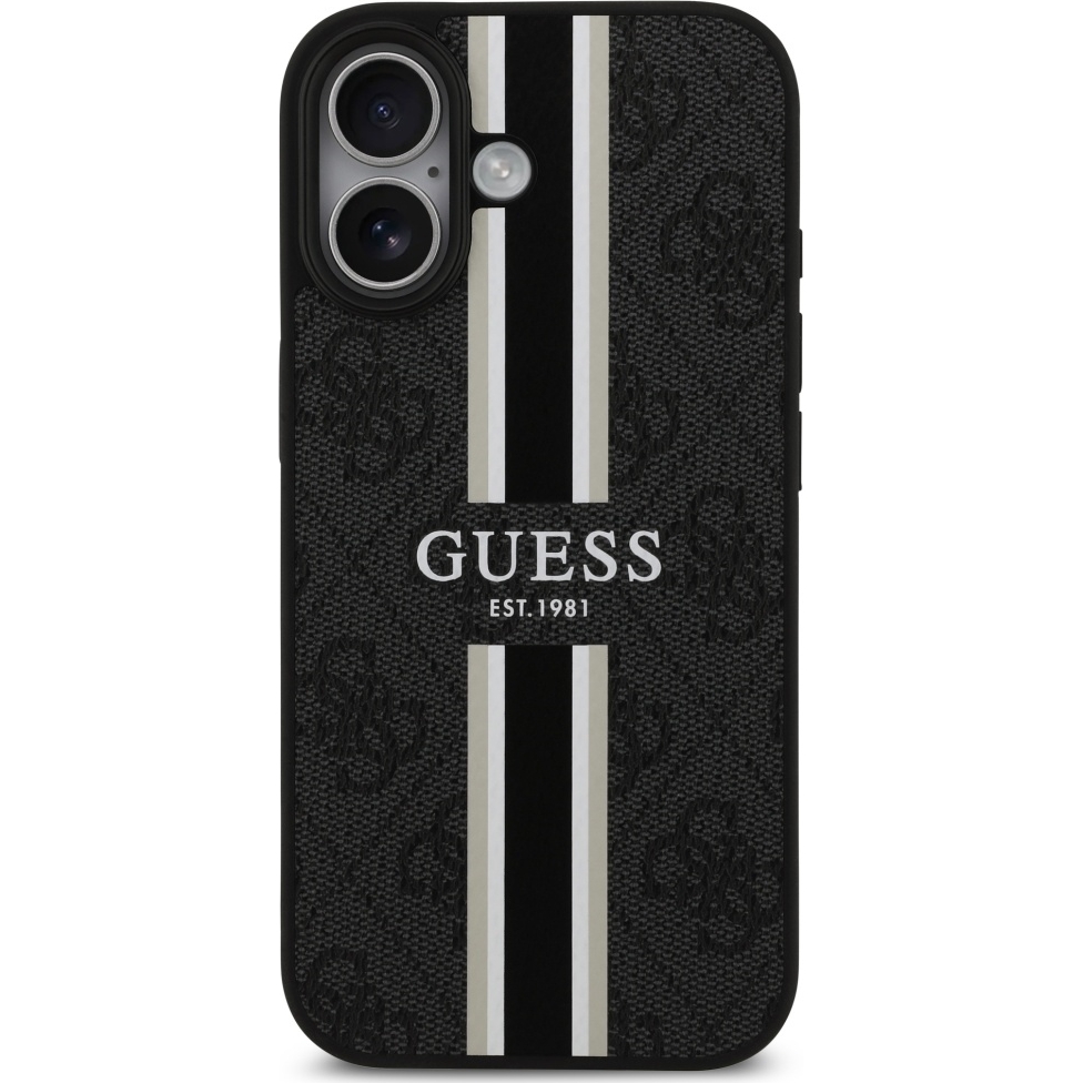 Etui Guess Hardcase 4G Printed Stripes do MagSafe do iPhone 17, czarne