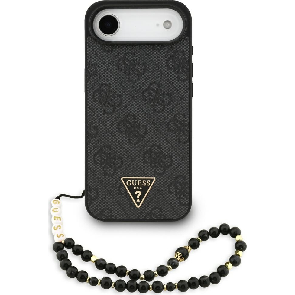 Guess 4G Strap Triangle Logo MagSafe, tłoczone wykończenie, markowy brelok, designerski styl, czarne