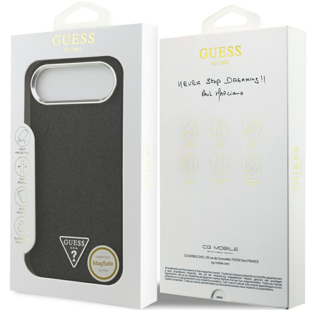 Etui Guess Hardcase Glitter Triangle Logo do MagSafe do Apple iPhone Air, czarno-brokatowe