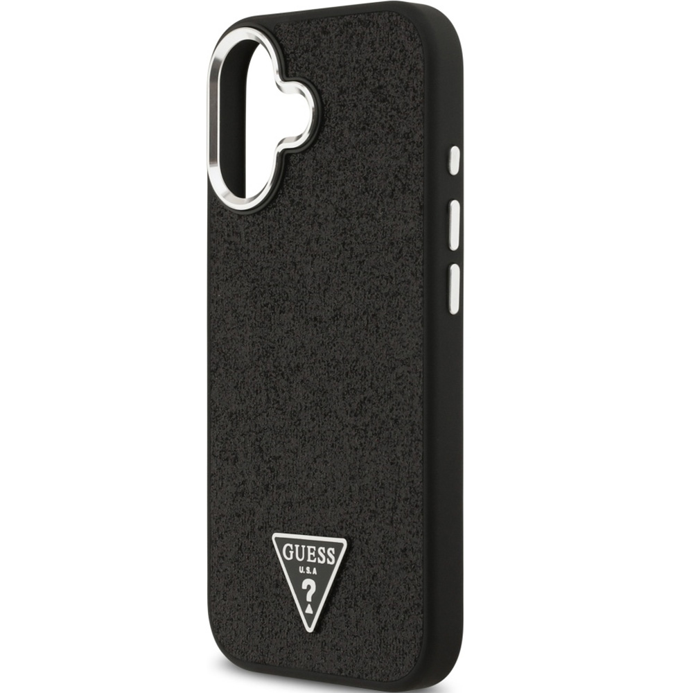 Etui Guess Hardcase Glitter Triangle Logo do MagSafe do iPhone 17, czarno-brokatowe