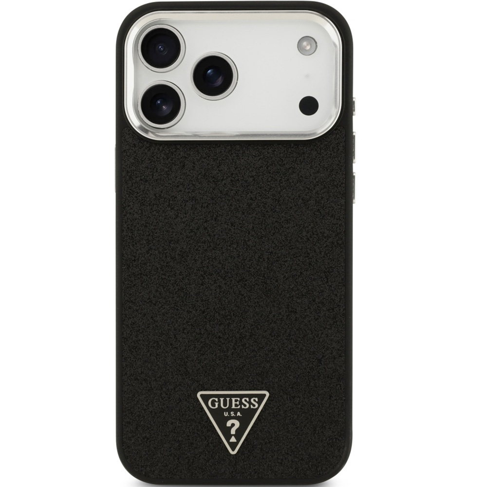 Etui Guess Hardcase Glitter Triangle Logo do MagSafe do iPhone 17 Pro Max, czarno-brokatowe