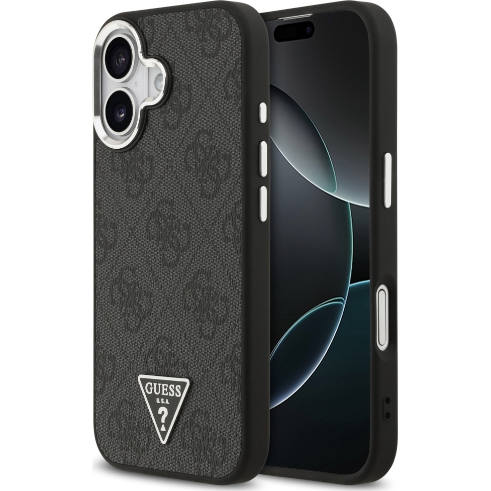 Oryginalne i ekskluzywne etui Leather 4G Triangle Strass od marki Guess do iPhone 17, czarne