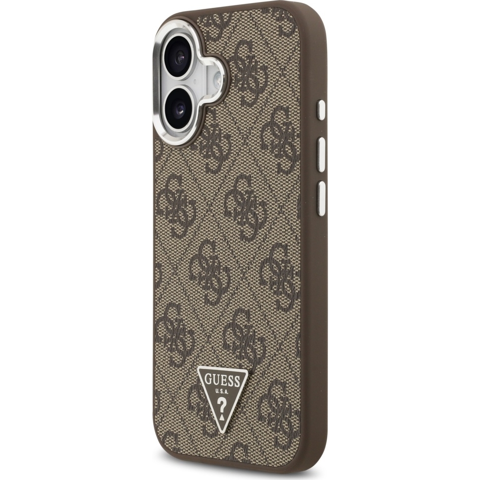 Oryginalne i ekskluzywne etui Leather 4G Triangle Strass od marki Guess do iPhone 17, brązowe