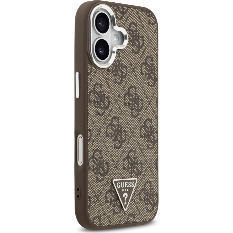 Oryginalne i ekskluzywne etui Leather 4G Triangle Strass od marki Guess do iPhone 17, brązowe