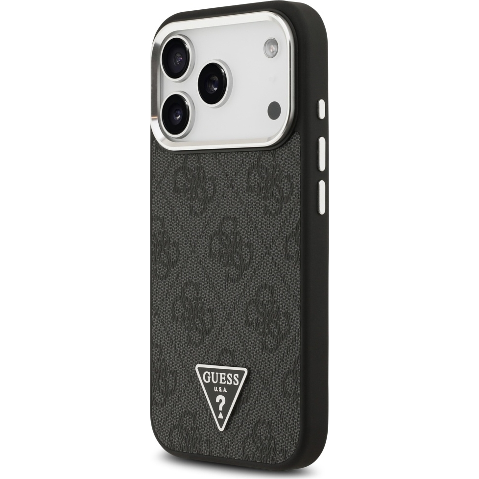 Oryginalne i ekskluzywne etui Leather 4G Triangle Strass od marki Guess do iPhone 17 Pro Max, czarne