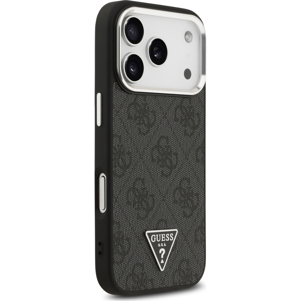 Oryginalne i ekskluzywne etui Leather 4G Triangle Strass od marki Guess do iPhone 17 Pro Max, czarne