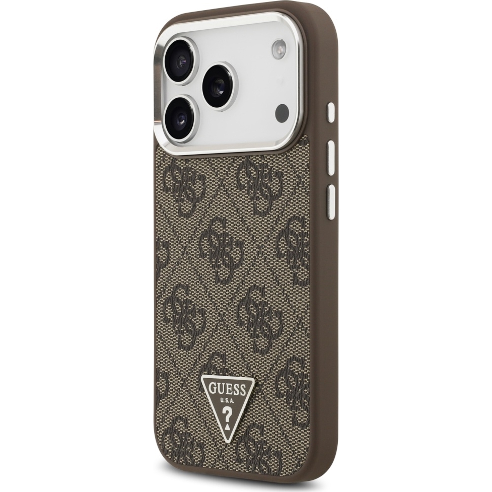 Husa pentru Apple iPhone 17 Pro Max, Guess, Leather 4G Triangle Strass MagSafe, Incarcare wireless, Maro Husa originala si exclusiva din piele 4G Triangle Strass de la Guess pentru iPhone 17 Pro Max, maro