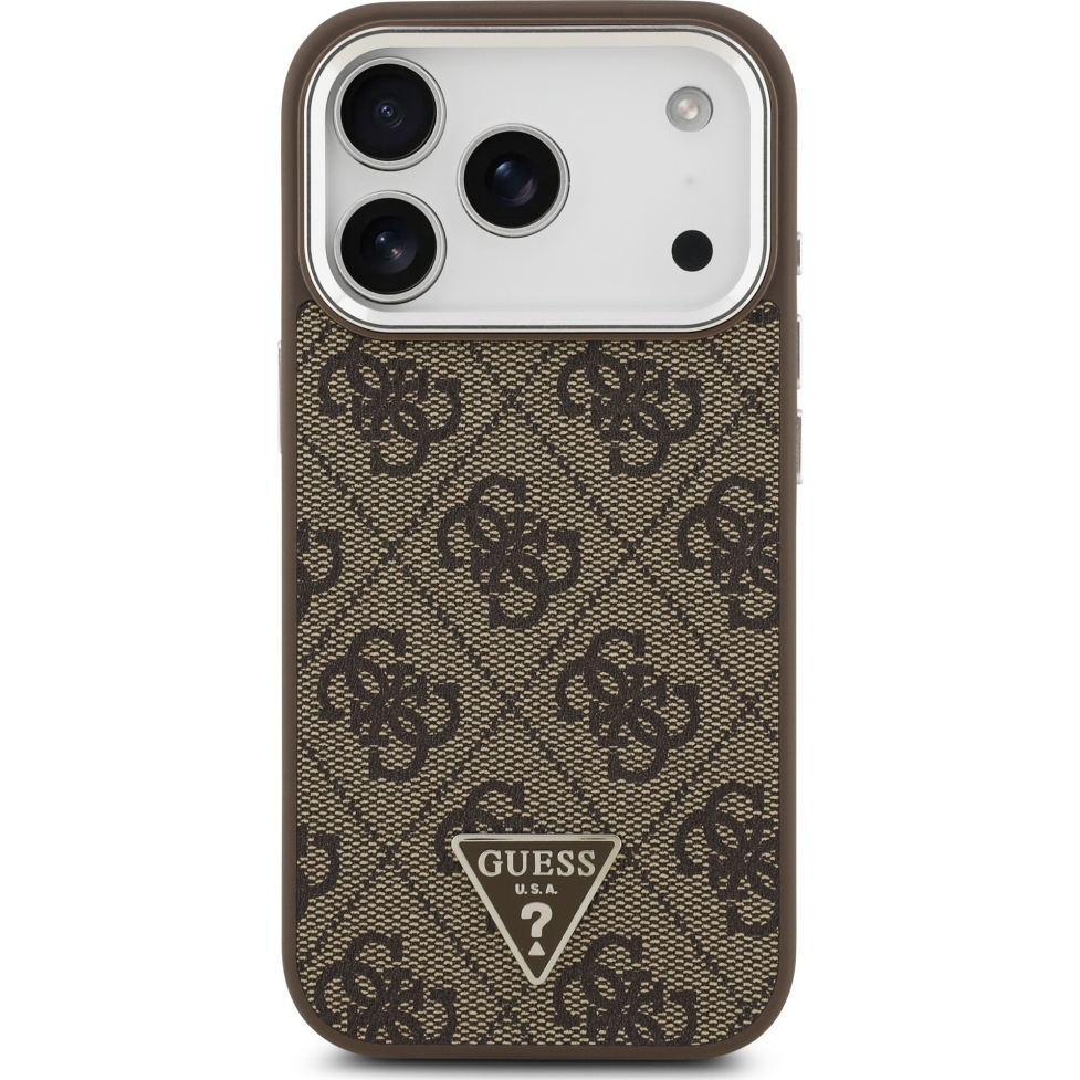 Husa pentru Apple iPhone 17 Pro Max, Guess, Leather 4G Triangle Strass MagSafe, Incarcare wireless, Maro Husa originala si exclusiva din piele 4G Triangle Strass de la Guess pentru iPhone 17 Pro Max, maro