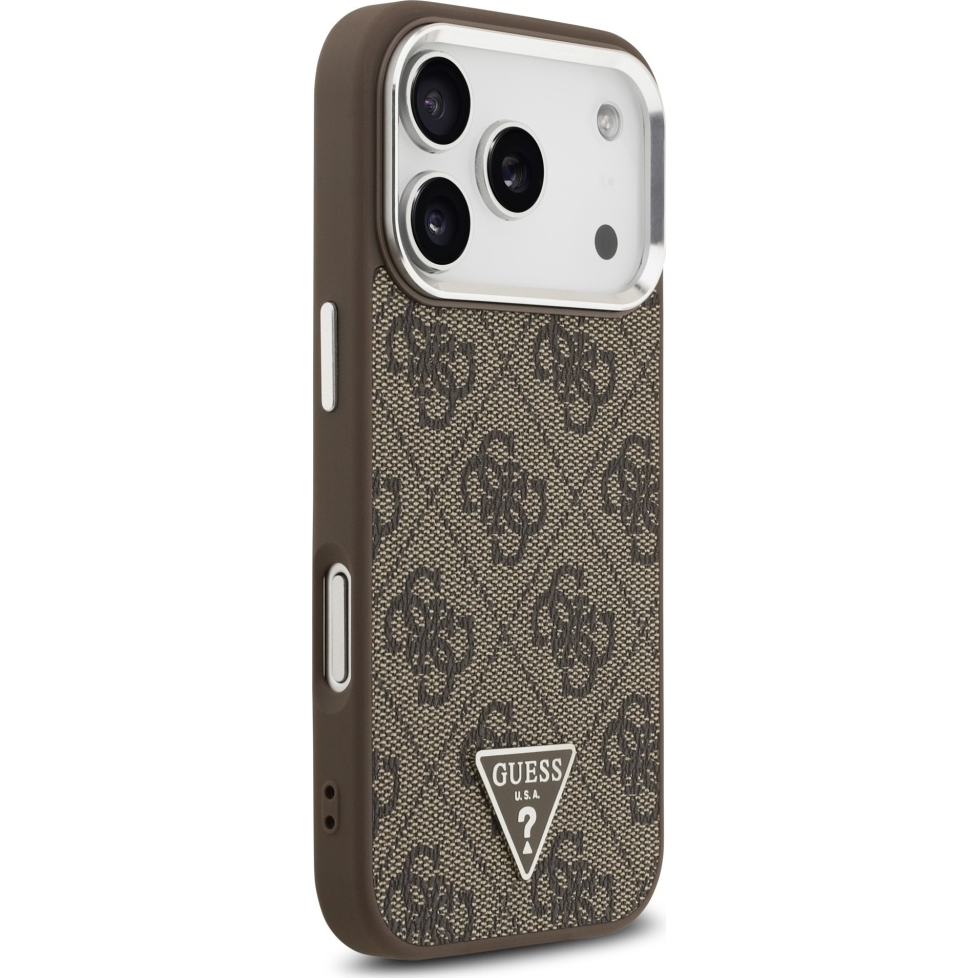 Husa pentru Apple iPhone 17 Pro Max, Guess, Leather 4G Triangle Strass MagSafe, Incarcare wireless, Maro Husa originala si exclusiva din piele 4G Triangle Strass de la Guess pentru iPhone 17 Pro Max, maro