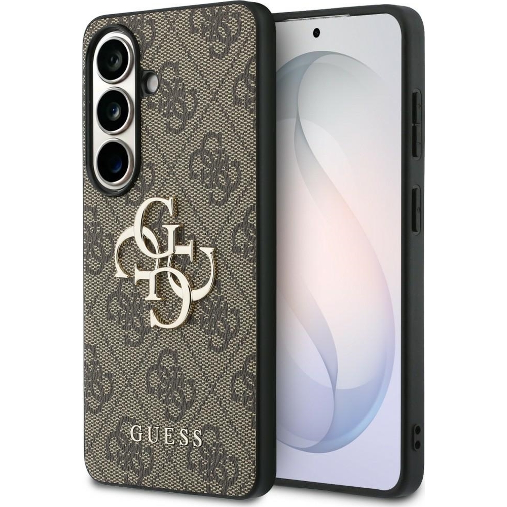 Guess Hardcase Leather, eleganckie etui premium nowoczesne wykończenie skóra design zabezpieczenie, brązowe z Big Logo Guess