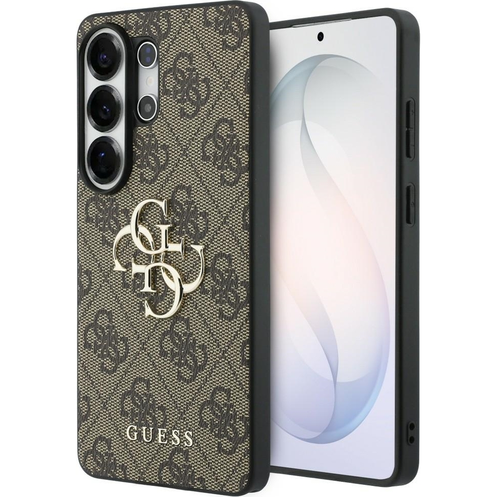 Guess Hardcase Leather, eleganckie etui premium nowoczesne wykończenie skóra design zabezpieczenie, brązowe z Big Logo Guess