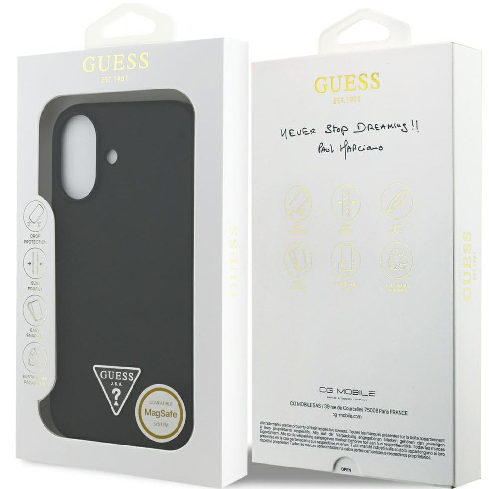 Etui Guess Hardcase Silicone Triangle Logo do MagSafe do iPhone 17, czarne