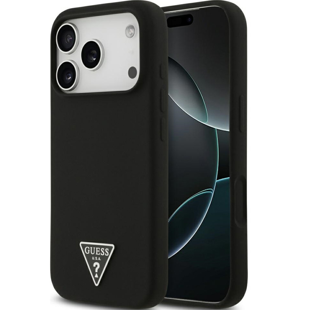 Etui Guess Hardcase Silicone Triangle Logo do MagSafe do iPhone 17 Pro, czarne