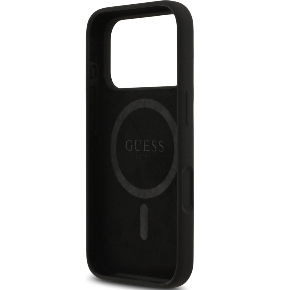 Etui Guess Hardcase Silicone Triangle Logo do MagSafe do iPhone 17 Pro, czarne