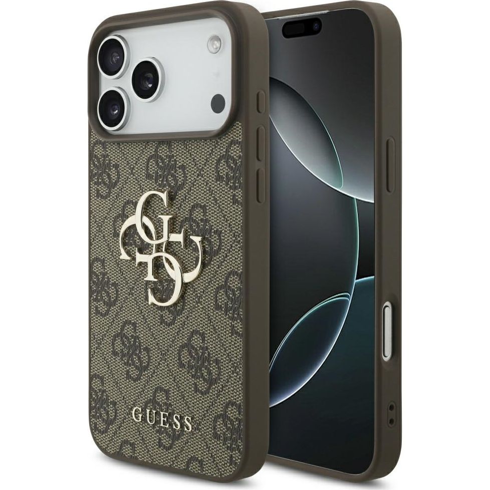 Husa pentru Apple iPhone 17 Pro, Guess, Hardcase Big 4G Logo Classic Logo, Maro Husa Guess Hardcase 4G cu logo metalic mare pentru iPhone 17 Pro Max, maro.