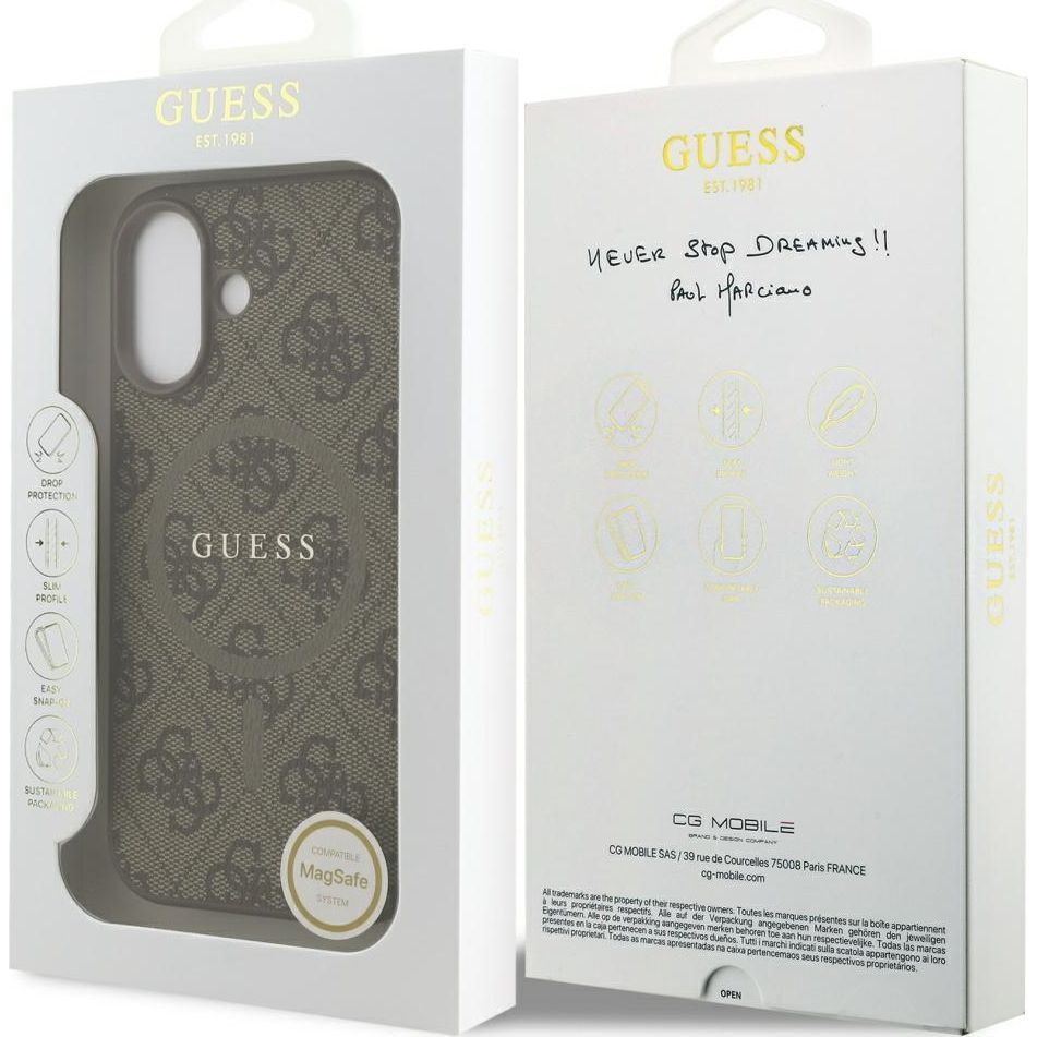 Etui Guess Hardcase 4G Ring Classic Logo MagSafe do iPhone 17, brązowe