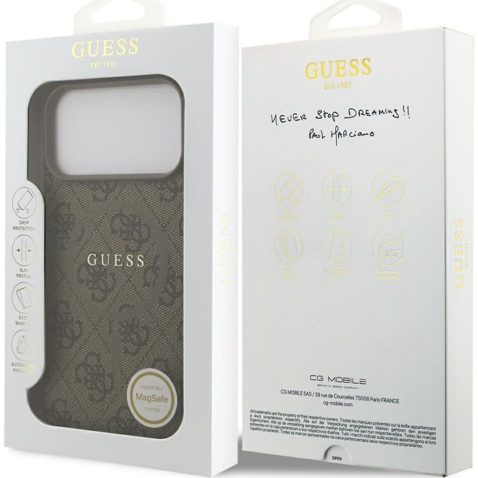 Etui Guess Hardcase 4G Ring Classic Logo MagSafe do iPhone 17 Pro Max, brązowe