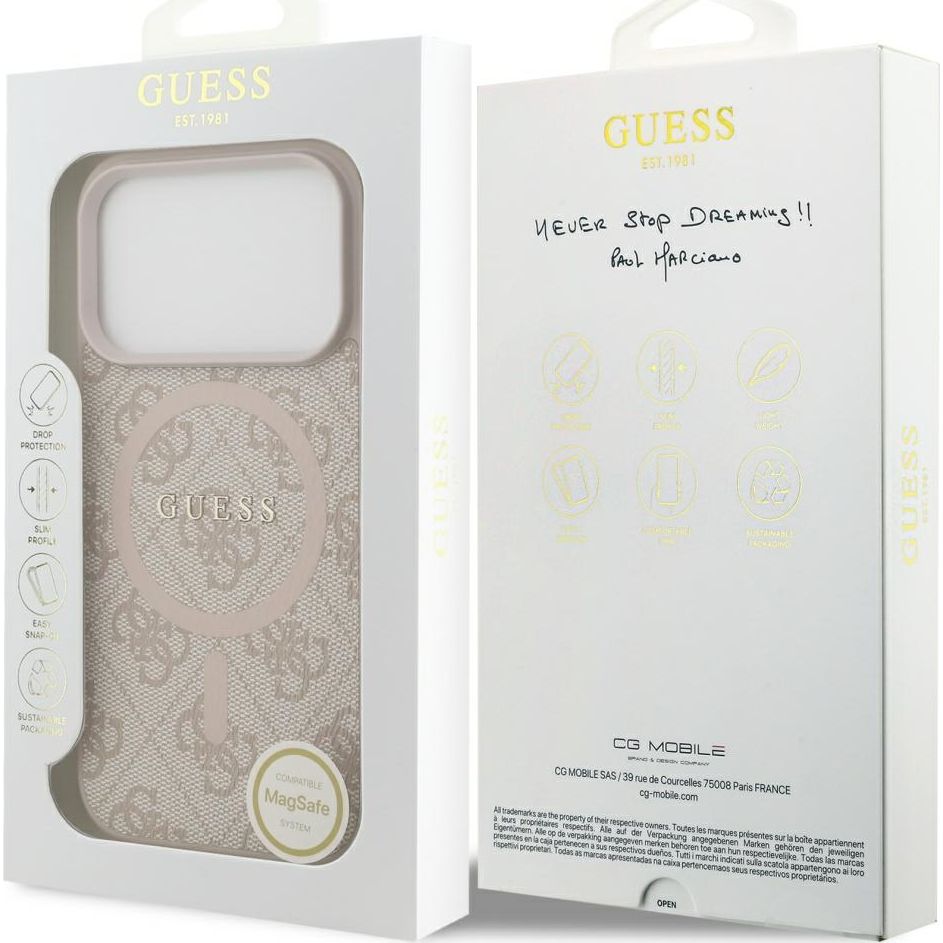 Etui Guess Hardcase 4G Ring Classic Logo MagSafe do iPhone 17 Pro, różowe