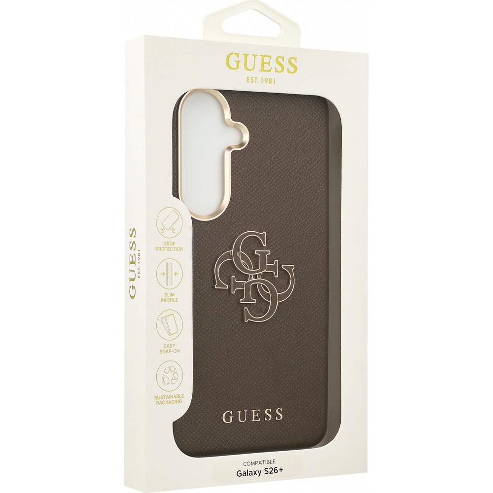 Etui Guess Saffiano Logo do Galaxy S26 Ultra, brązowe Big Logo Guess