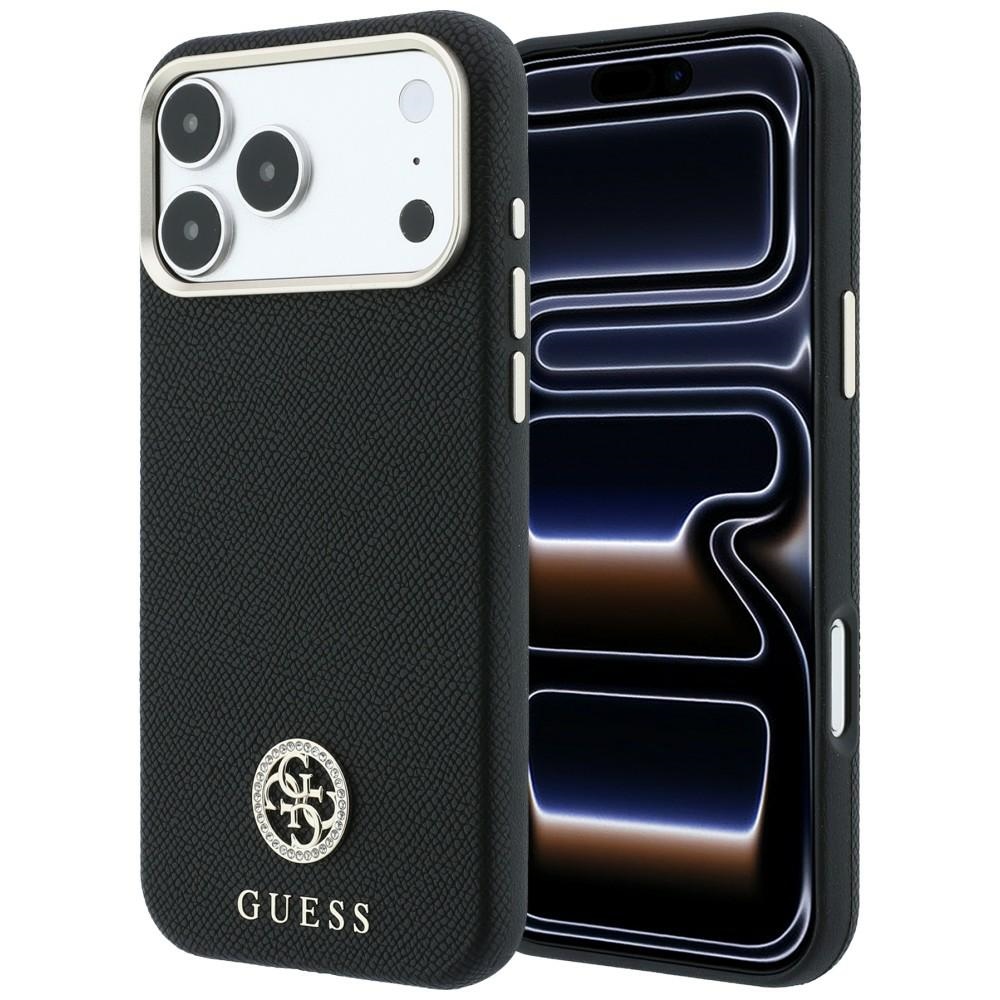 Guess Grained Round Strass Logo eleganckie modne etui ochronne pokrowiec do telefonu premium czarne