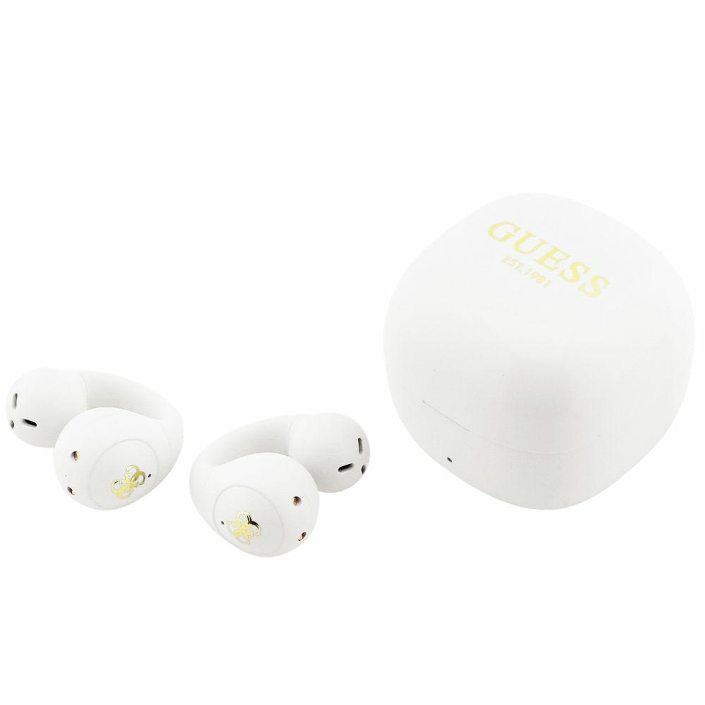 Guess OWS Mini Classic, stabilne Bluetooth 6.0, otwarta konstrukcja, długi czas pracy, szybkie parowanie, komfort rozmów, białe