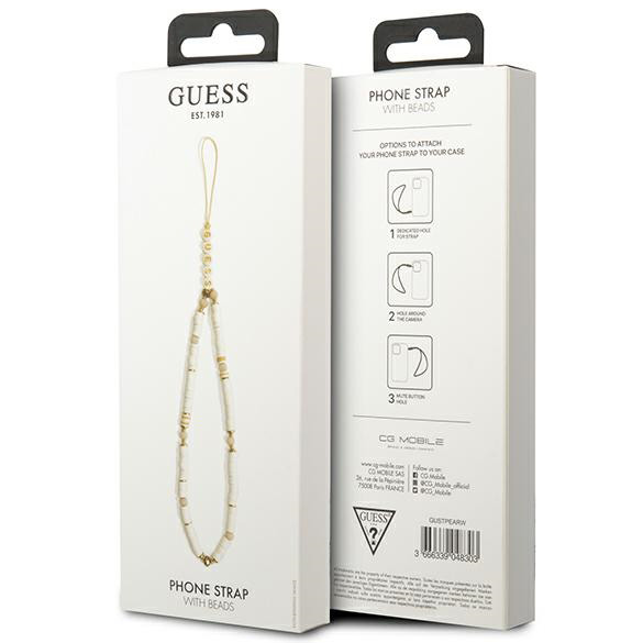 Zawieszka Guess Gustpearu Phone Strap. Elegancki dodatek Heishi Beads, biały