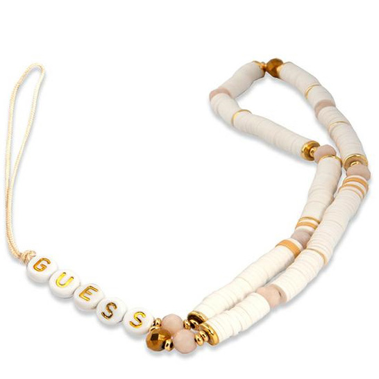 Zawieszka Guess Phone Strap elegancki dodatek Heishi Beads, biały