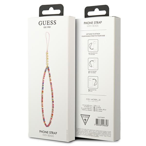 Zawieszka Guess Gustpearu Phone Strap. Elegancki dodatek Heishi Beads, multikolor różowy