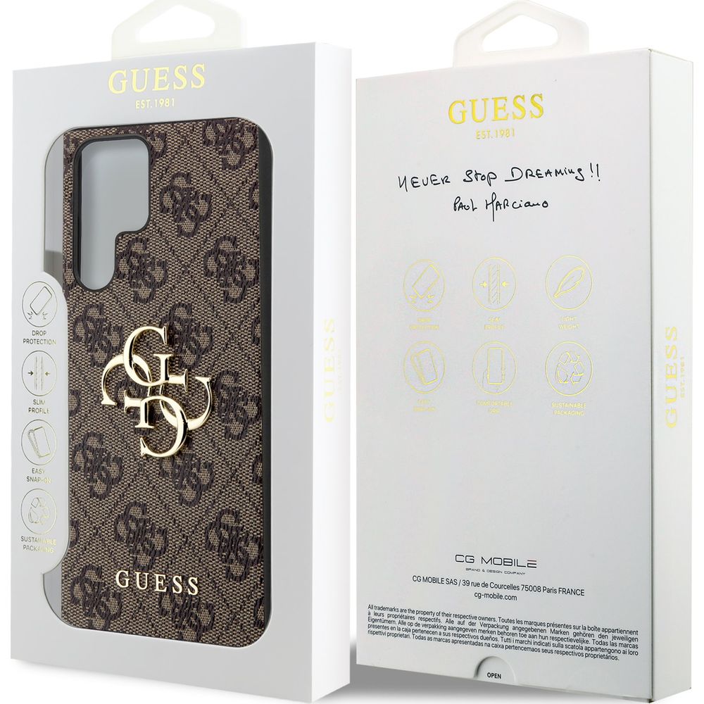 Etui Guess 4G Big Metal Logo do Samsung Galaxy S24 Ultra, brązowe