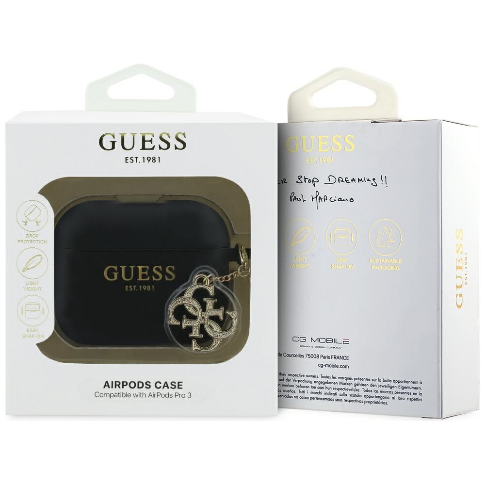 Oryginalne ekskluzywne etui od marki Guess z kolekcji Silicone 4G Charm dla Apple AirPods Pro 3, czarne