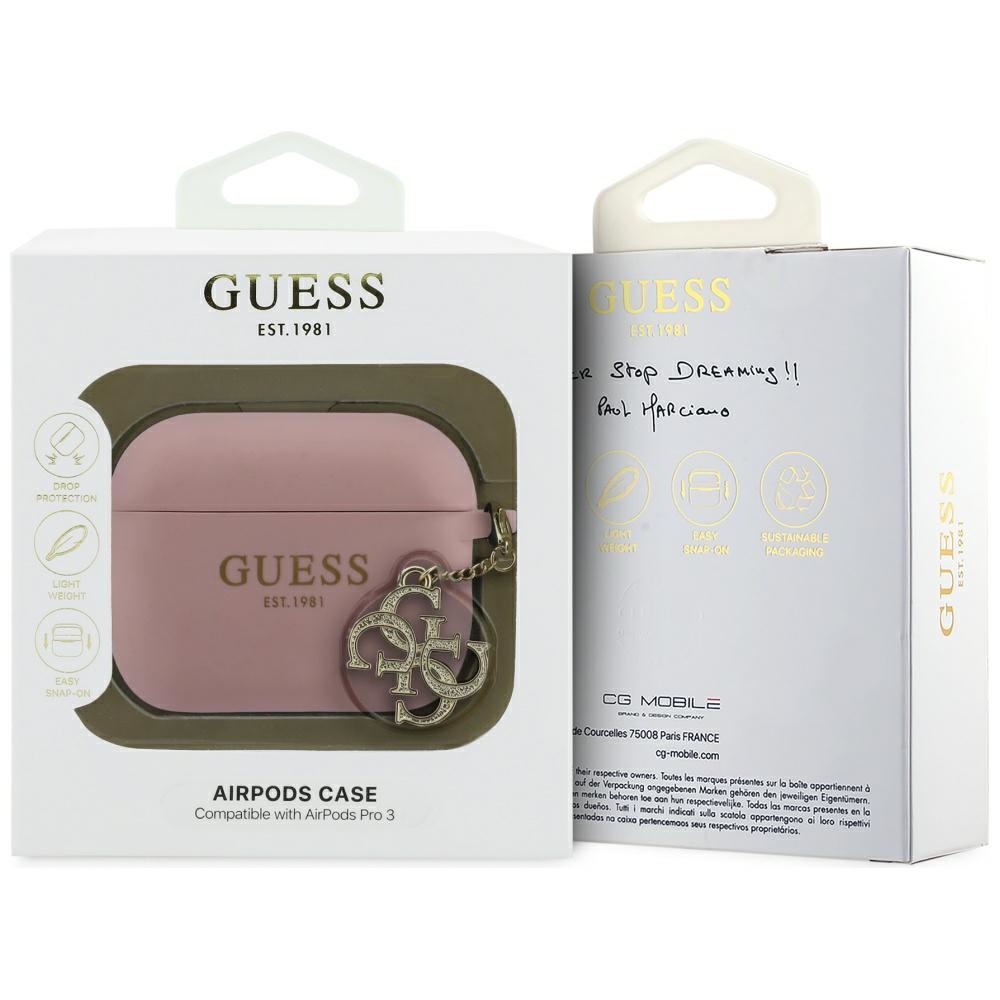 Oryginalne ekskluzywne etui od marki Guess z kolekcji Silicone 4G Charm dla Apple AirPods Pro 3, różowe