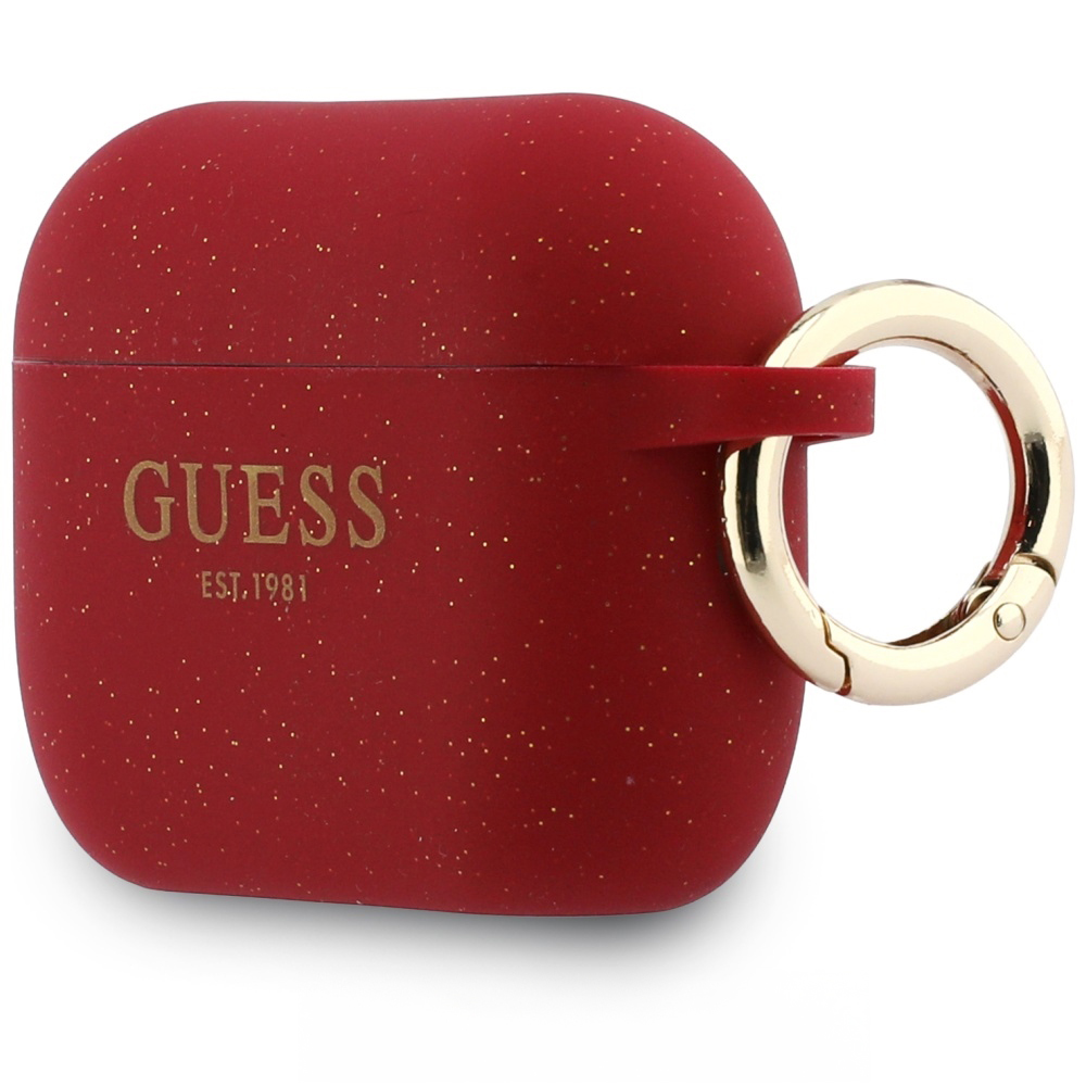 Guess Silicone Glitter Ring, funkcjonalny karabińczyk łatwy w użyciu, praktyczne, czerwony z brokatem