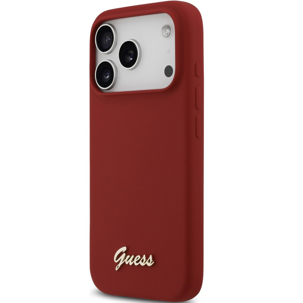 Etui Guess Hardcase Silicone Script Metal Logo do MagSafe iPhone 17 Pro, czerwone